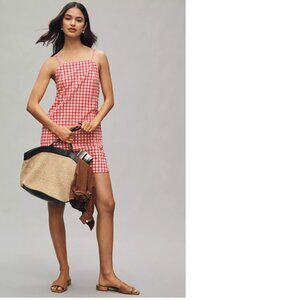 By Anthropologie Apron-Style Mini Dress LP PL raspberry new with tag petite